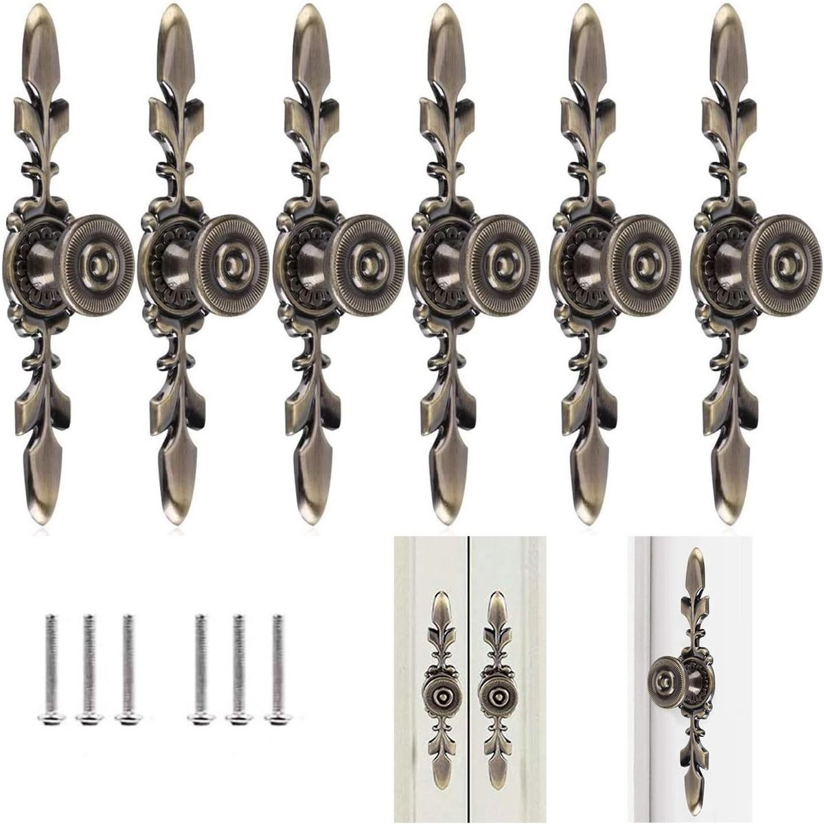 Set van 6 vintage zink handgrepen voor meubels en kasten
