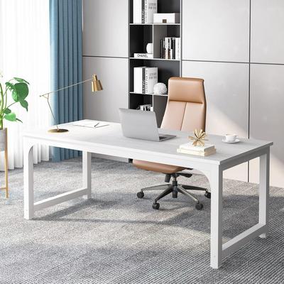 Jiallo "70.8"" Executive Office Desk, Large Modern with Thick Metal Frame, White"
