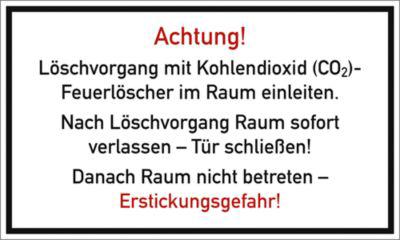 moedel Warnschild „Löschvorgang mit CO2-Feuerlöscher im Raum“, gemäß DGUV 205-034, L 150 x B 250 mm, Folie, weiß-rot-schwarz