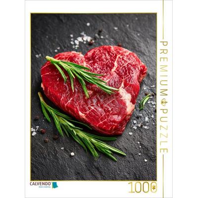 CALVENDO Puzzle Herzförmiges Steak aus Rindfleisch mit frischem Rosmarin | 1000 Teile Lege-Größe 64x48cm Foto-Puzzle für glückliche Stunden