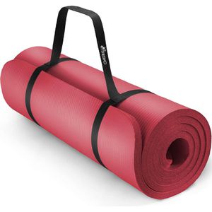 Tresko Yogamatte mit Tragegurt, rot, 1,5 cm stark, rutschfester Schaumstoff, 190 x 100 cm