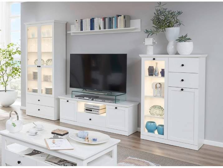 Wohnwand Baxter , weiß , Landhausstil , 4-teilig
