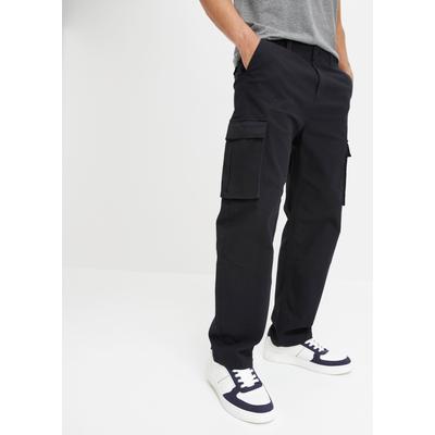 Cargohose BONPRIX, Herren, Gr. 50, N-Gr, schwarz, Obermaterial: 98% Baumwolle, 2% Elasthan, loose fit lang, Hosen Cargohose, extra weite Passform, Loose Fit, im Casual-Stil