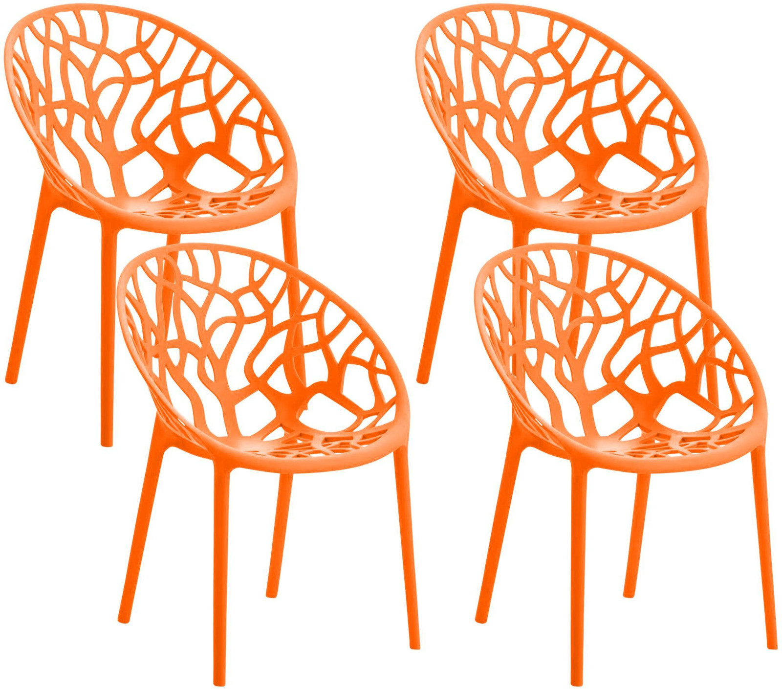 CLP Set van 4 stapelbare tuinstoelen Hope met rugleuning, weerbestendig en UV-bestendig, oranje