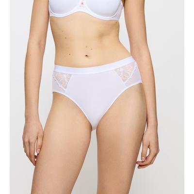 Maxislip TRIUMPH "Wild Azalea Florale", Damen, Gr. 36, weiß, Microtouch, Obermaterial: 82% Polyamid, 18% Elasthan, körpernah, Unterhosen, Spitze, hochgeschnitten, Satin-Einfassung, elastisch