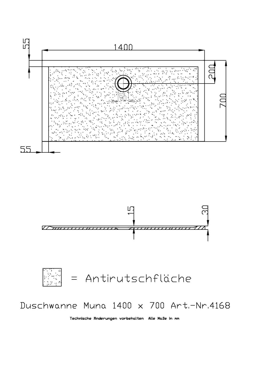 Hoesch Duschwanne Muna 1400x700x30 mit Antirutsch 4168.715