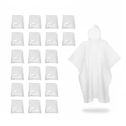 Relaxdays Regenponcho Einweg 20er Set, Einmal Regencape mit Kapuze, Erwachsene, Notfallponcho Damen, Herren, transparent
