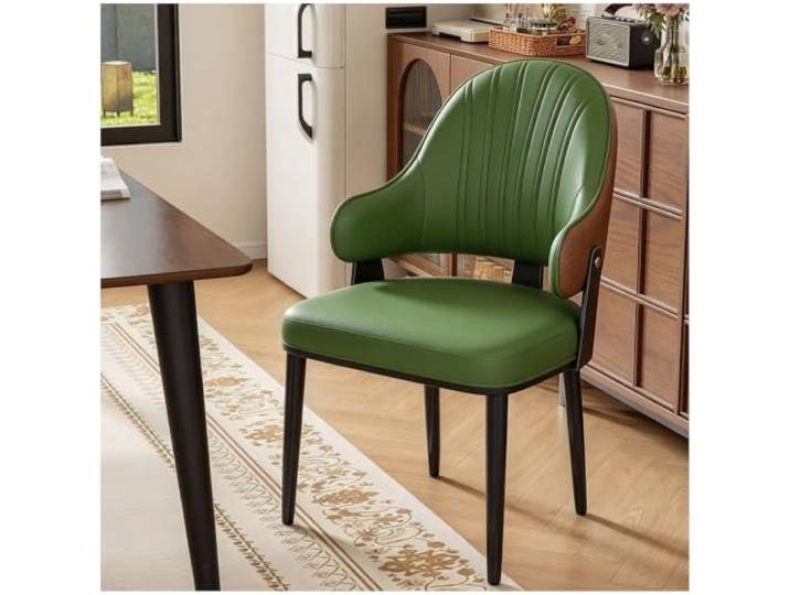 Esszimmerstühle, Mehrzweck-Akzentstühle aus PU-Leder PU-Leder, hochdichter Schaumstoff, 300-Pfund-Beine aus Kohlenstoffstahl, 10-minütige Montage(Green,1ps)
