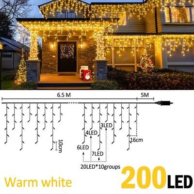 Uplift Picks FrostGlow LED Icicle Lights Waterproof Christmas Curtain Lights warm White (200 Led) au Plug