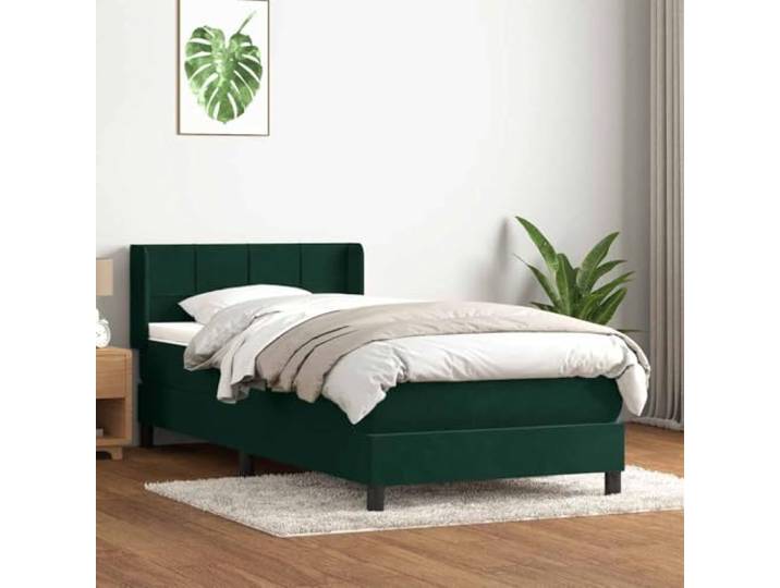 RJPLMFV Lattenrost mit Kopfteil, Velours, Dunkelgrün, 80 x 220 cm Taschenfederkernmatratze, abnehmbarer Topper, Rückenstütze, für den täglichen Gebrauch