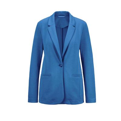 Jackenblazer GOLDNER "Damenblazer mit Reverskragen und Paspeltaschen", Damen, Gr. 52, blau, Obermaterial: 48% Polyamid PA. 40% Viskose CV. 12% Elasthan EL., Gerade, Blazer, mit formgebenden Teilungsnähte