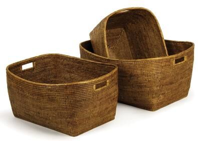 Porch & Petal Burma Rattan Family Baskets With Handles, Set Of 3