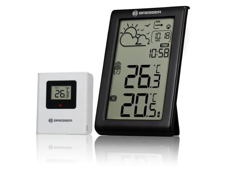 Bresser Meteo Temp W Draadloos weerstation met buitensensor, binnen- en buitenthermometer, weersvoorspelling, vorstwaarschuwing, DCF-radioklok, groot display, digitaal