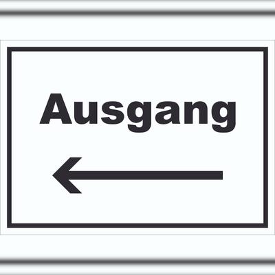 HB-Druck Ausgang Schild mit Text und Richtungspfeil links Exit Schluss waagerecht A5 Rückseite selbstklebend