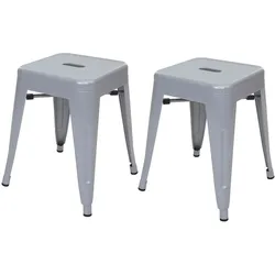 Proregal 2er-Set Hocker | Sitzhöhe 46cm | Metall, Industriedesign, stapelbar | Grau | Metallhocker Sitzhocker