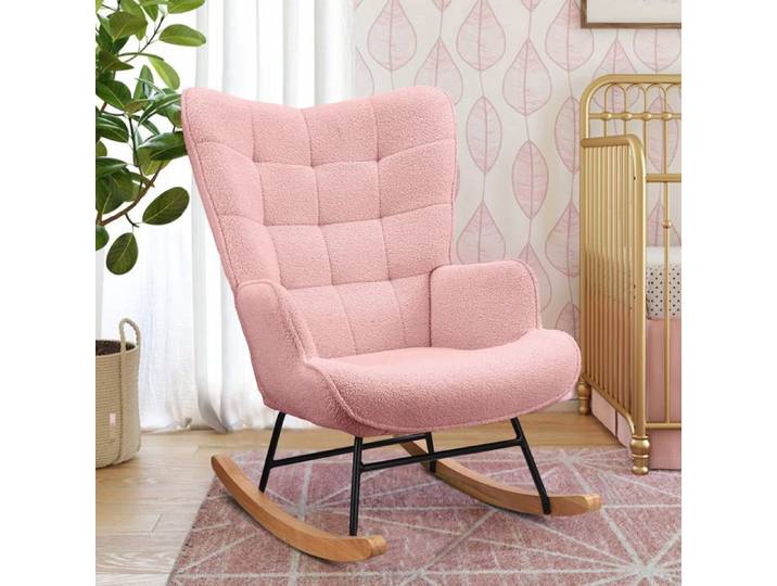 Fauteuil à Bascule - SOMUBI - Teddy Plush - Rose - Rembourré - Design Scandinave Moderne