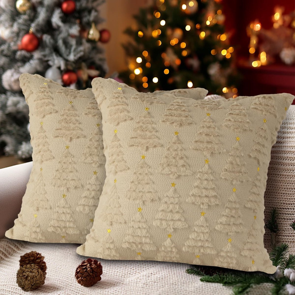 Aladdien Kussenhoezen Kerstdecoratie Beige - Set van 2 Luxe en zachte kussenslopen