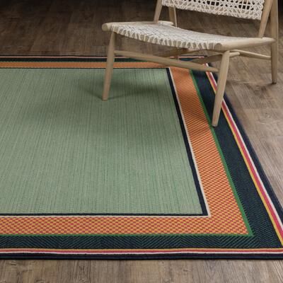 Style Haven Harlowe Preppy Stripe Border Green/ Navy Area Rug