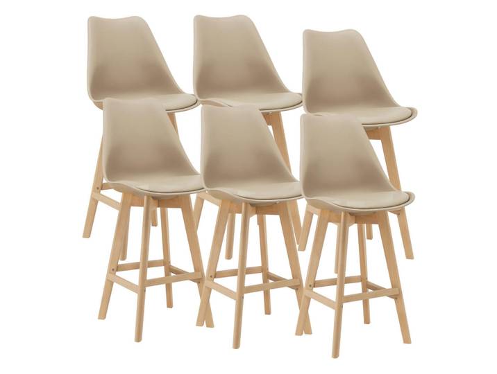 [en.casa] Barstuhl Lublin 6er-Set, Beige, Leder, 48x105x58 cm, Esszimmer, Barmöbel, Barhocker