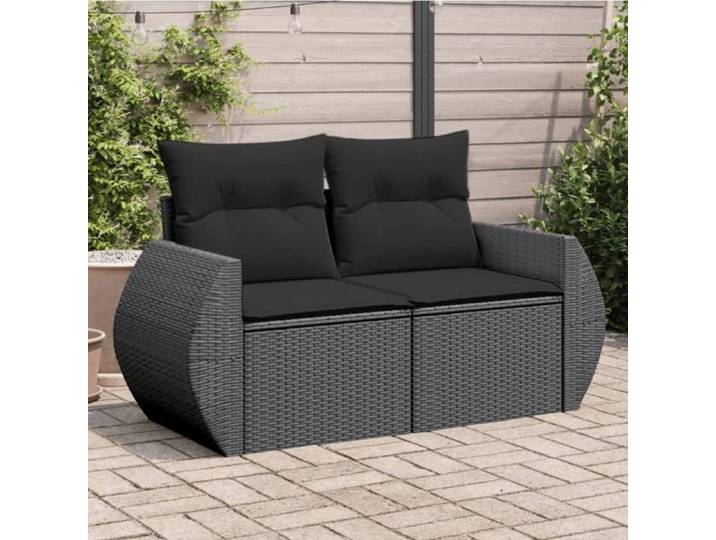 SALE 2025 Sofa canapé de patio/Canapé de jardin avec coussins 2 places noir résine tressée - 142x62x69 cm 19 6 Kg 7410