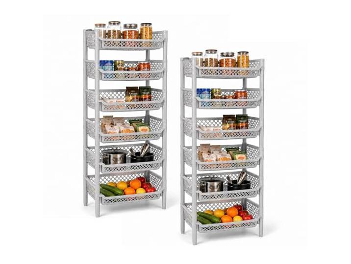 ARTECSIS® Korbregal Kunststoff 12 Regal-Etagen stapelbar & modular grau Erweiterbares Stecksystem schmal - Kellerregal & Vorratsregal Lagerung - Steckregal & Lagerregal für Speise- & Abstellraum