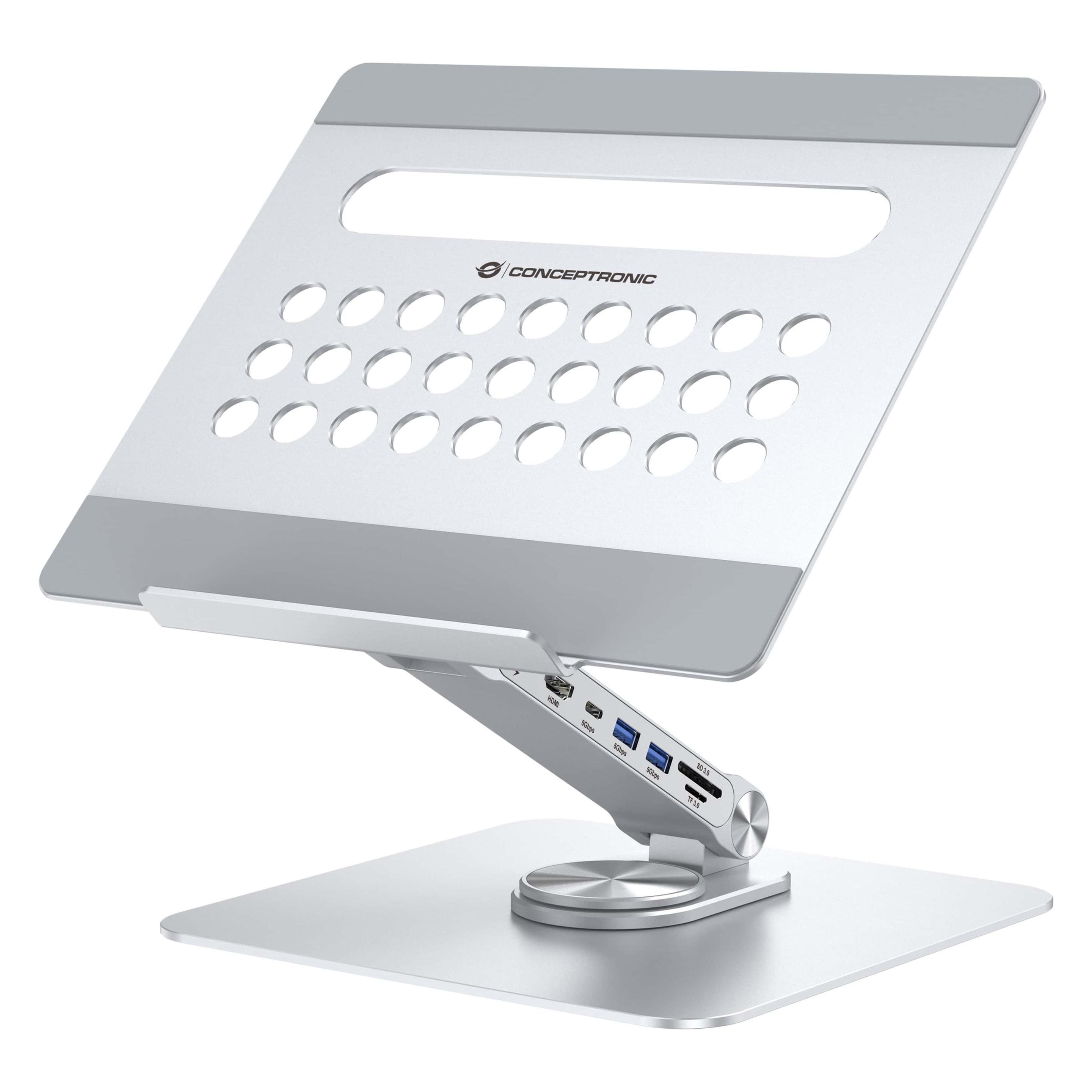 Conceptronic Tablet Halterung inkl 7-in-1 Docking Station si (USB-C, 7 Ports) (DONN27G)
