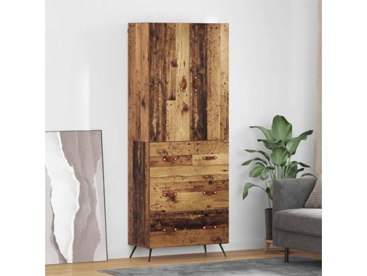 HEFZGDB Stilvolles Highboard mit viel Stauraum in Betongrau, modernes Design Highboard aus Holzwerkstoff, praktischer Aufbewahrungsschrank mit Türen, langlebig und stabil mit Metallfüßen