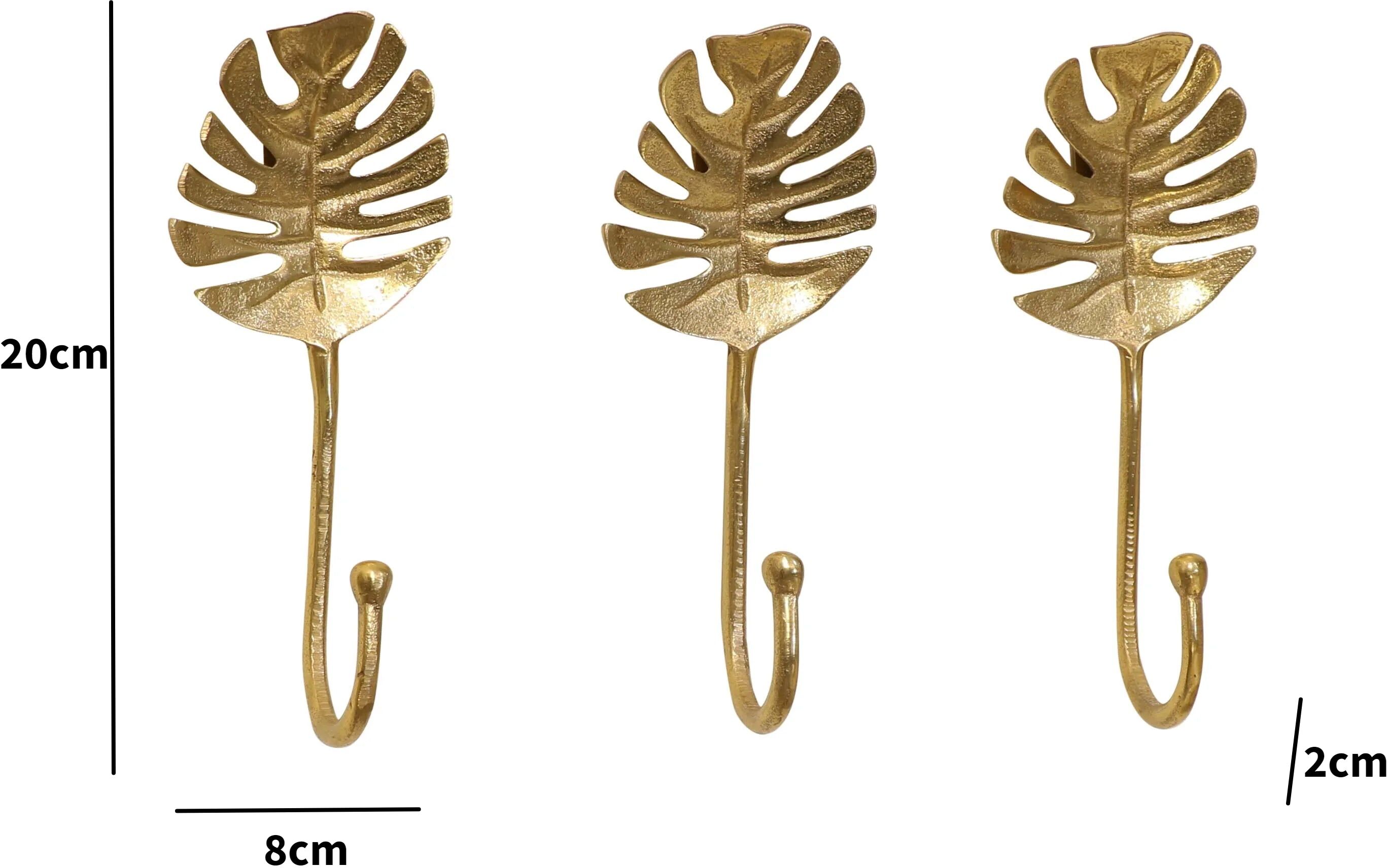Set Of 3 Gold Monstera Leaf Wall Hooks Metal