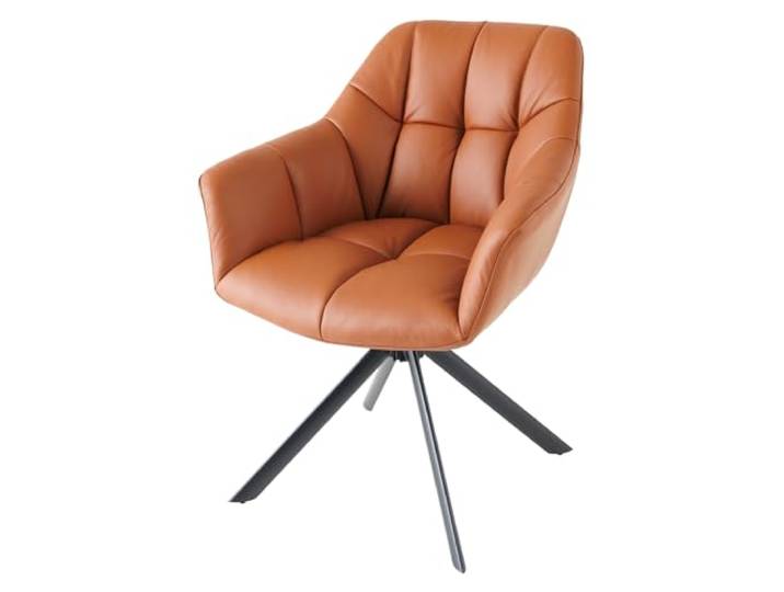 Riess Ambiente Stuhl Papillon - Cognac - Echtleder Metall Auto-Return Auto-Return-Funktion, Ziersteppung, hoher Komfort, bequeme Polsterung, pflegeleicht, langlebig, Esszimmerstuhl