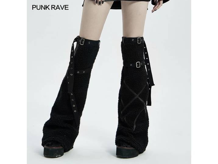 PUNK RAVE-Ensemble de jambes en cachemire tissé léopard pour femme, manches punk, réglable, noir et rouge, chaud, accessoires d'hiver, mode