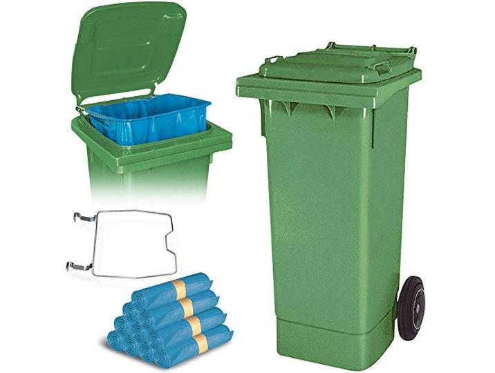 BRB 80 Liter Mülltonne mit Halter für Müllsäcke, inkl. 250 Müllsäcke (grün)