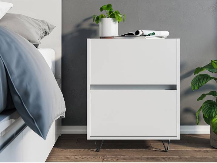 Table de chevet Industrial 51cm Blanc/Blanc brillant