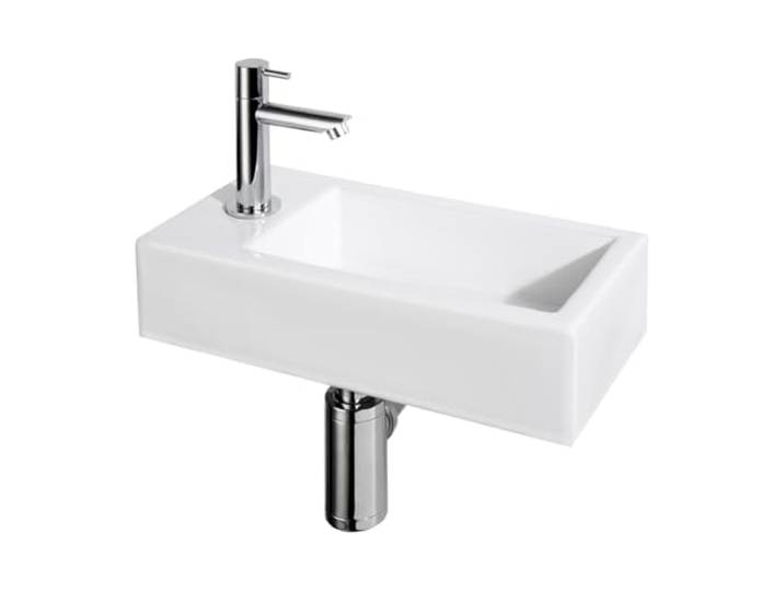 Differnz Helios Vasque – Lavabo en Céramique 37\,5x18\,5x9\,5 cm – Ensemble Lavabo WC avec Robinet Gauche Chrome – Vasque à Poser avec Mitigeur Droit et Poignée Standard – Pour Salle de Bain ou Toilettes