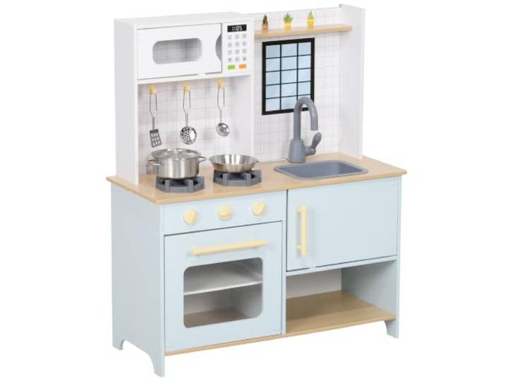 AIYAPLAY Kinderküche Spielküche mit Mikrowelle Herd Backofen ab 3+ Blau