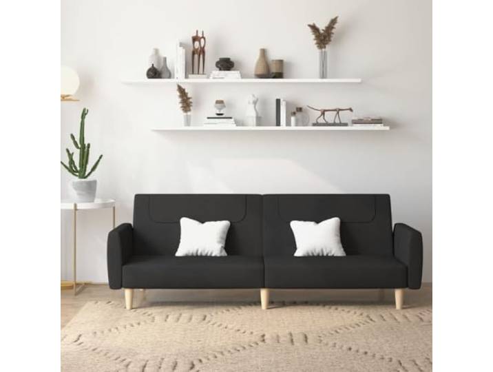HEFZGDB Schlafsofa 2-Sitzer Schwarz Stoff Bettcouch Gästebett Sofabett mit 2 separaten Rückenlehnen für Wohnzimmer und Büro atmungsaktiv langlebig komfortabel Sofa Bett