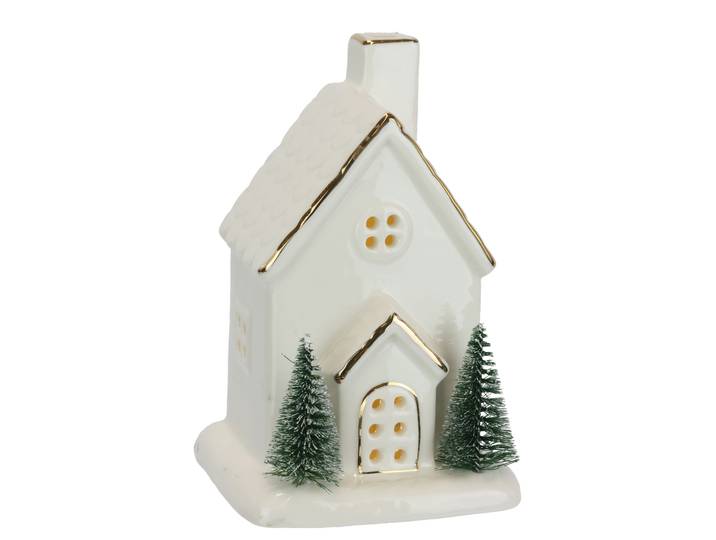 LED-Dekofigur I.GE.A. LED-Haus , weiss (weiß), B:9cm H:15cm, Porzellan, Dekofiguren, LED-Dekofigur, Dekoobjekt LED batteriebetrieben Weiss Gold Weihnachtsdeko