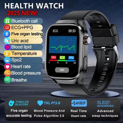 Inspire Daily Merch Bluetooth Call Smart Watch For Men Uric Acid Body Fat Physical Examination Smart Bracelet Five Organ Health Monitor black