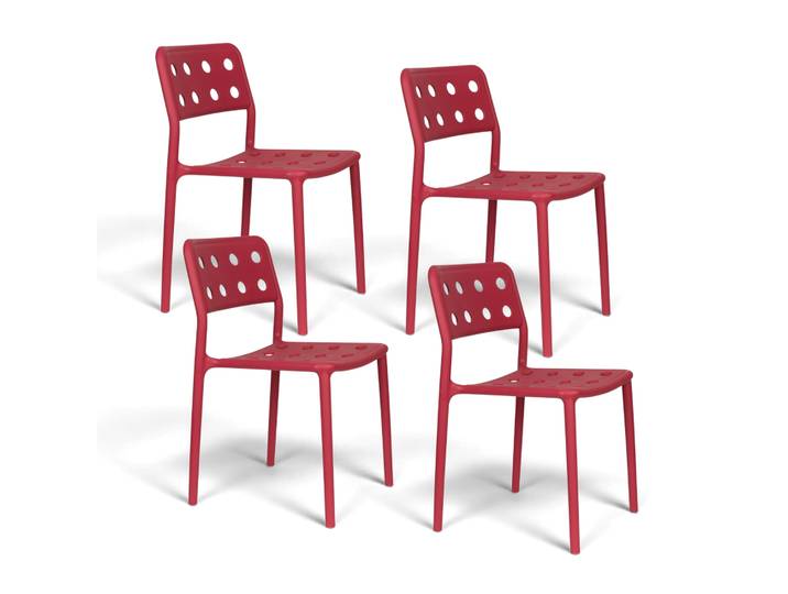 Stackable design garden chair Serra - set of 4, Red, New - Modern & weatherproof