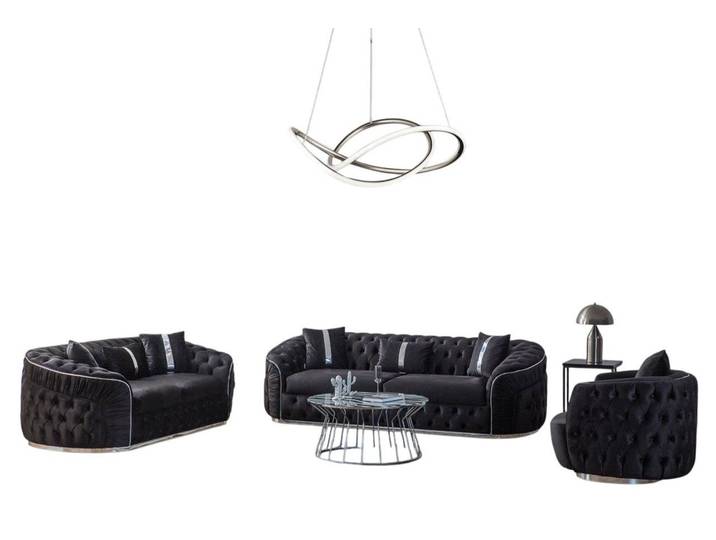 JVmoebel 3-Sitzer Schwarzes Sofa-Set aus Polyester mit modernem Design, 3 Teile, Made in Europe