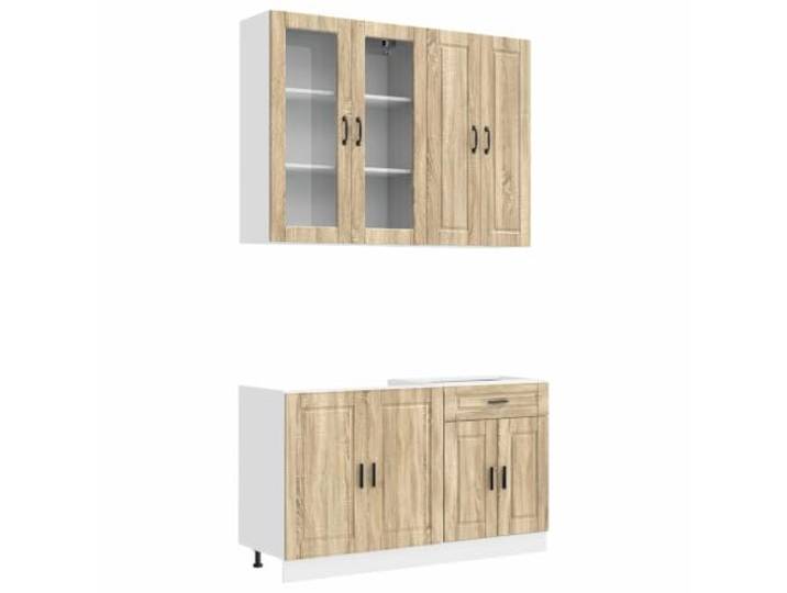 KUPTYERFG Küchenzeile 4-teilig Sonoma-Eiche Optik Holzwerkstoff Porto Praktische Küchenmöbel aus Holzwerkstoff für Küche und Essbereich mit verstellbaren Standfüßen und Hängeschrank.