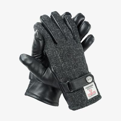 Strickhandschuhe PEARLWOOD "SMITH", Herren, Gr. 10, grau (schwarz), Tweed, Schafsleder, Handschuhe, Touchscreen proofed - mit 10 Fingern bedienbar