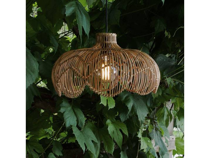 PR Home Außenhängeleuchte Belle, Rattan natur, Ø 43 cm, Stecker IP44 Belle, Holz hell, Holz