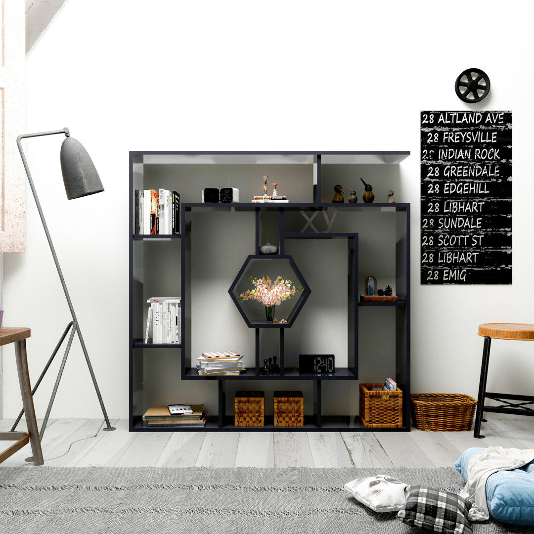 Blue Elephant 134 cm H x 134 cm W Geometric Bookcase Black 134cm H X 134cm W X 22cm D