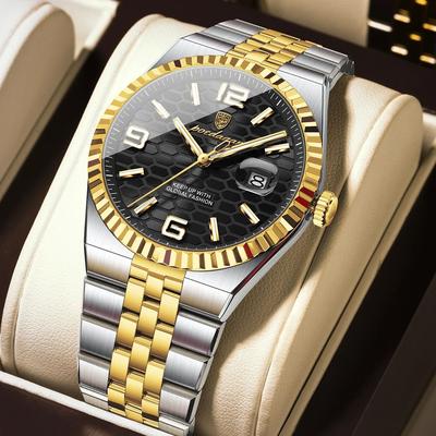 Uplifted Finds Poedagar High Quality Mens Quartz Watch Waterproof Luminous Date gold Black