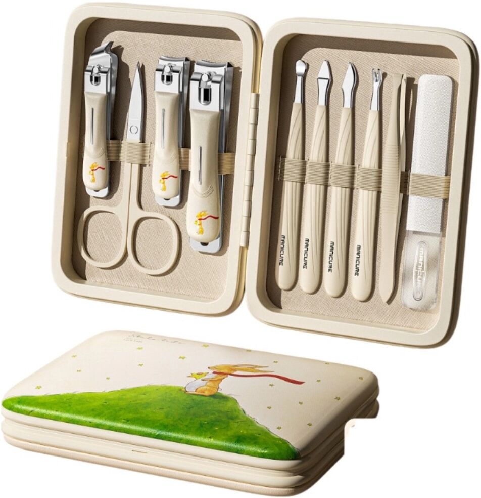 INF Coffret manucure en acier inoxydable 10 pièces - Outils de précision pour manucure, pédicure et soins du visage Beige