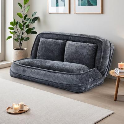 ZWYO HOSIMU Chenille Fabric Loveseat Sofa Bed with 5-Position Adjustable Backrest and 2 Plump Pillows (2-Seater)