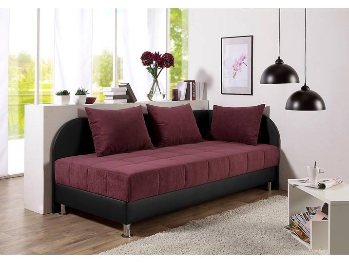 Polsterliege MAINTAL, rot (schwarz, beerenfarben), B:86cm L:206cm, Bezug: 100% Polyester. Seitenteile: 100% Kunstleder. Rückenteil: 100% Kunstleder, Komplettbetten