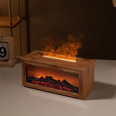 Inspired Finds Mini Flame Essential Oil Diffuser With 7 Color LED Aromatherapy Fireplace Humidifier light Wood Grain