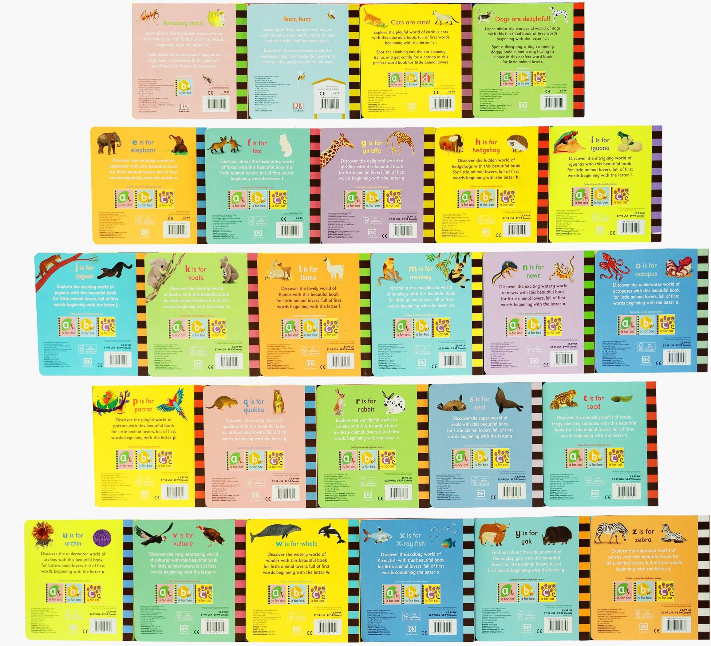 DK Childrens Kids Baby Animal Alphabet Library Collection 26 Books Set (A To Z)