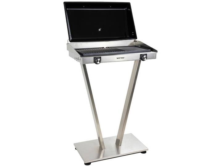 Nouvel Elektrogrill, Silberfarben, Metall, 68x103x45 cm, Temperaturanzeige, Standfuss, antihaftbeschichtet, Standgerät, einfache Reinigung, Deckelthermometer, Grillen, Grills